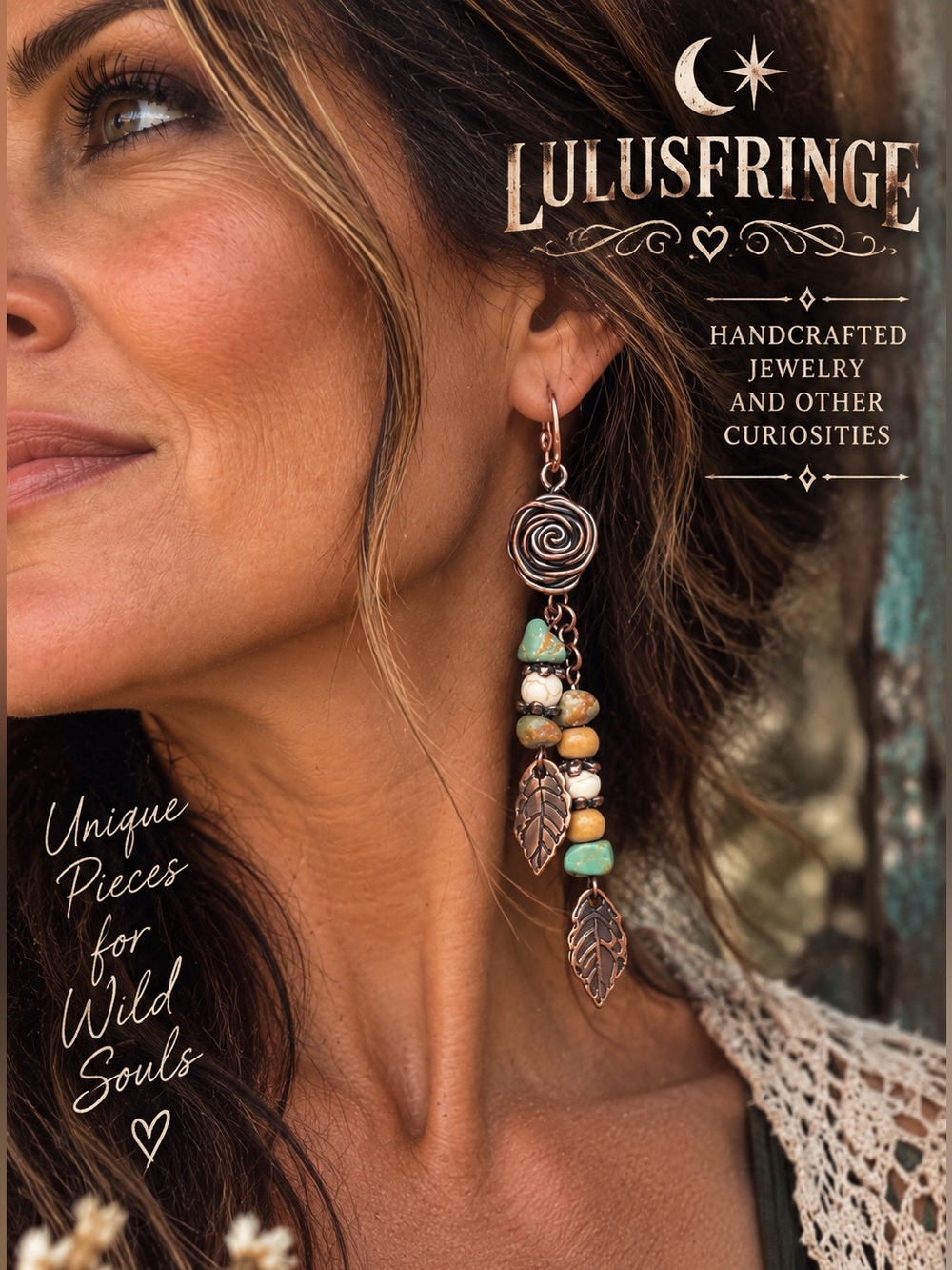 Artisan Made Turquoise, & Copper Leaf Dangle Earrings